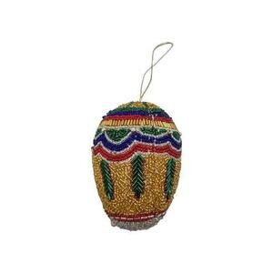 Vintage Hand Beaded Seed Bead Egg-Shaped Christmas Ornament Gold Large ~4.5"